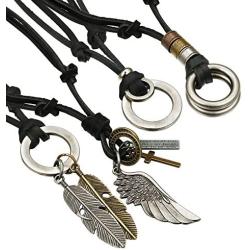Jstyle 4 Pcs Leather Necklace for Men Women Pendant Vintage Wing Feather Chain Adjustable