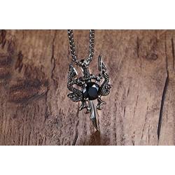 Dragon Sword Necklace for Men or Women Stainless Steel Black Cubic Zirconia Punk Gothic Vintage Look Mythical Pendant with Chain Fantasy Fashion Jewelry by Ginger Lyne