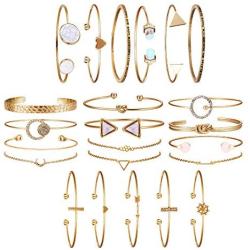 YADOCA 23 Pcs (5 PACK) Stackable Open Cuff Bracelet Set for Women Multiple Layered Wrap Bangle Bracelet Adjustable Knot Triangle Turquoise Cuff Bracelets