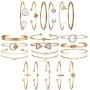 YADOCA 23 Pcs (5 PACK) Stackable Open Cuff Bracelet Set for Women Multiple Layered Wrap Bangle Bracelet Adjustable Knot Triangle Turquoise Cuff Bracelets