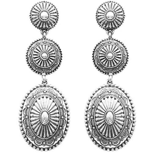 Rosemarie Collections Womens Statement Western Style Triple Concho Dangle Earrings, 2.5''