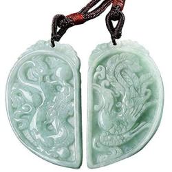 LOOPIG 1pair Chinese Traditional Burma Jade Necklace Pendant Phoenix Dragon Pendant Jewelry