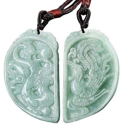 LOOPIG 1pair Chinese Traditional Burma Jade Necklace Pendant Phoenix Dragon Pendant Jewelry