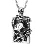 Mens Steel Vintage Rose Crack Skulls Frame Dog Tag Pendant Necklace with 30 inches Wheat Chain