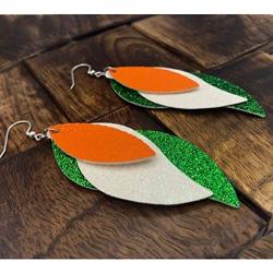 St Patricks Day Earrings for Women - Green & Orange Faux Leather Danglers - Green Irish Earrings - Green Day Jewelry - St Pattys Day Jewelry [SET OF 2]