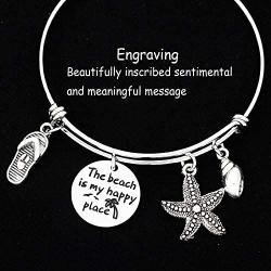 Kivosliviz Beach Bracelet My Happy Place Bracelet Bangle Beach Theme Gifts for Beach Lovers Beach Jewelry Ocean Bracelets Life Better Beach Bracelet for Beach Lover
