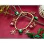 OFGOT7 Bling Christmas White Snowflake Charm Beaded Bracelet Stretch Strand Elastic Glass Dangle Beads Bell Rings for Women Girls