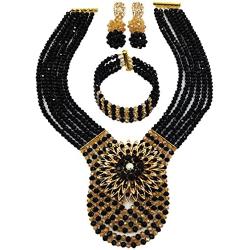 aczuv Womens Fashion Beaded Crystal Nigerian Bridal Wedding Party Necklace African Beads Jewelry Set