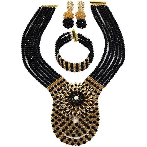 laanc Womens Wedding 6 Rows Champagne Gold AB and Multicolor Crystal Beads African Jewelry Sets laanc Womens Wedding 6 Rows Champagne Gold AB and Multicolor Crystal Beads African Jewelry Sets