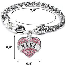 Luvalti “Nana” Charm Crystal Bracelet - Adorable Nana Pink Heart Bracelet - Best Family Jewelry Gift