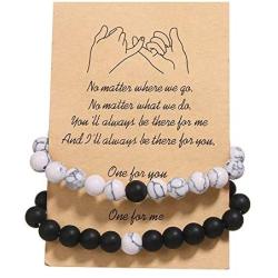 LIU JUN Couples Bracelets for Women Men, Beaded Friendship Charm Bracelets for Teen Girls Matching Beads Stone Stretch Sister Gifts Jewelry(2pcs)