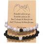 LIU JUN Couples Bracelets for Women Men, Beaded Friendship Charm Bracelets for Teen Girls Matching Beads Stone Stretch Sister Gifts Jewelry(2pcs)