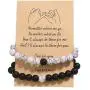 LIU JUN Couples Bracelets for Women Men, Beaded Friendship Charm Bracelets for Teen Girls Matching Beads Stone Stretch Sister Gifts Jewelry(2pcs)