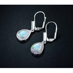 Barzel White Gold Plated or Rose Gold Plated Created Opal & Diamond Accent Drop Earrings