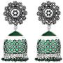 Aheli Intricate Floral Design Crafted Ethnic Wedding Wear Silver Tone Oxidize Enamel Jhumki Dangle Earrings Indian Ethnic Fashion Jewelry for Women