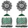 Aheli Intricate Floral Design Crafted Ethnic Wedding Wear Silver Tone Oxidize Enamel Jhumki Dangle Earrings Indian Ethnic Fashion Jewelry for Women Aheli Intricate Floral Design Crafted Ethnic Wedding Wear Silver Tone Oxidize Enamel Jhumki Dangle Earrings Indian Ethnic Fashion Jewelry for Women