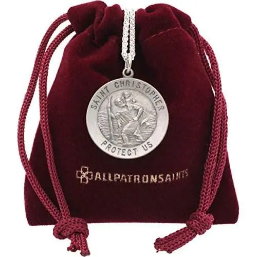 All Patron Saints Round Antiqued St. Christopher Necklace Medal Solid 925 Sterling Silver with Jewelry Gift Box - Can Be Personalized with Custom Engraving All Patron Saints Round Antiqued St. Christopher Necklace Medal Solid 925 Sterling Silver with Jewelry Gift Box - Can Be Personalized with Custom Engraving