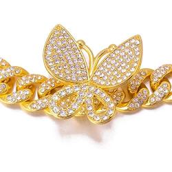 QNNY 12mm Butterfly Bracelet Necklace for Men Women 8 18 20 24 Inch Cuban Chain Link 18K Gold Plated Iced Out Miami Hip Hop Jewelry