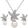 Cleo Classic Designs White Gold Plated Beach Wedding Starfish Cubic Zirconia Simulated Pearl Earring & Necklace Set