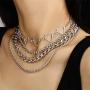 tenghong2021 Silver Layered Choker Necklace Simple Hearts Necklace Lolita Choker Chain Detachable Boho Layered Dainty Layered Cuban Chunky Chain Necklace Chic Style Jewelry for Women Girls