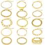 Hicarer 15 Pieces Women Chain Bracelets Set Adjustable Gold Cuban Snake Geometric Beaded Hip Hop Chunky Chain Link Bracelet for Women Girls Valentines Day Jewelry