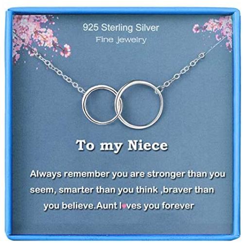 Niece Gifts from Aunt Girls Necklace 2 Circles Infinity Pendant 925 Sterling Silver Teen Girls Simple Infinite Jewelry for Women Girls Gift for Little Girls