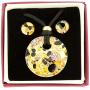 GlassOfVenice Murano Glass Venetian Reflections Round Necklace and Earrings Set - Topaz Gold