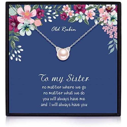 OR OLD RUBIN Sister Necklace 925 Sterling Silver Cat Pearl Necklace Big Sister Gifts, Sister Gifts for Sister, Sister Necklace, Sister Birthday Jewelry Gifts, Sisters Gifts, Gift for Sister