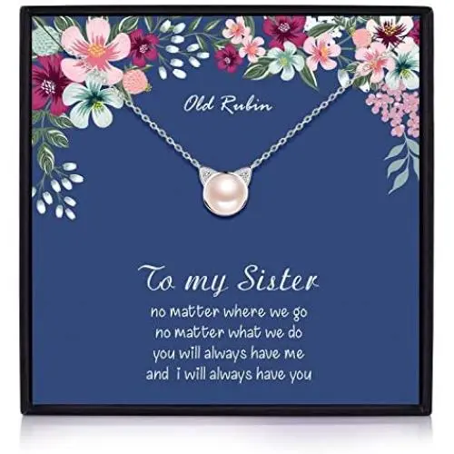 OR OLD RUBIN Sister Necklace 925 Sterling Silver Cat Pearl Necklace Big Sister Gifts, Sister Gifts for Sister, Sister Necklace, Sister Birthday Jewelry Gifts, Sisters Gifts, Gift for Sister