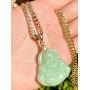 Smiling Laughing Buddha Lime Green Jade Pendant Necklace Cuban Cubana Gold Chain Genuine Certified Grade A Jadeite Jade Hand Crafted, Jade Neckalce, 14k Gold Filled Buddha necklace, Jade Medallion (18.00)