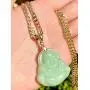 Smiling Laughing Buddha Lime Green Jade Pendant Necklace Cuban Cubana Gold Chain Genuine Certified Grade A Jadeite Jade Hand Crafted, Jade Neckalce, 14k Gold Filled Buddha necklace, Jade Medallion (18.00)