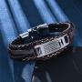 COMTRUDE to My Grandson Bracelets, Stainless Steel Leather Inspirational Wristband, Grandson Bracelet from Grandma, Love Grandson Best Gift (Brown and Black)