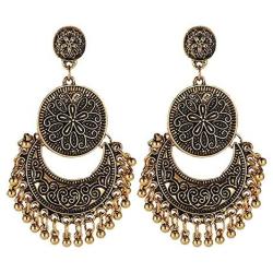 Amvie Antique Bohemian Earrings for Women Ethnic Brocade Mexico Gypsy Engraved Lotus Hook Dangle Earrings for Girls