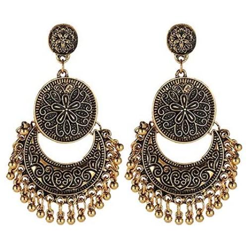 Amvie Antique Bohemian Earrings for Women Ethnic Brocade Mexico Gypsy Engraved Lotus Hook Dangle Earrings for Girls