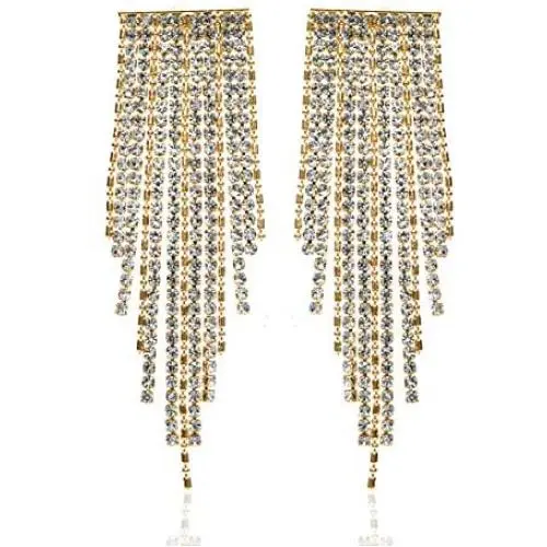 Tassel Earrings - Statement Earrings – Fringe Earrings – Rhinestone & Metal Chandelier Dangle – Silver, Gold, & Rose Gold Plated - Sparkling Genuine Crystals - with Gift Box included
