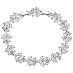 EVER FAITH Wedding Jewerly Hand Accessory Prong Cubic Zirconia Birthstone Marquise Leaf Elegant Tennis Bracelet