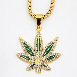 MCSAYS Mans Fashion Hip Hop Weed Hemp Leaves Marijuana Leaf Pendant 18K Gold Plated Hip Hop King Queen Pendant Necklace Gifts