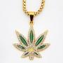 MCSAYS Mans Fashion Hip Hop Weed Hemp Leaves Marijuana Leaf Pendant 18K Gold Plated Hip Hop King Queen Pendant Necklace Gifts