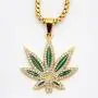 MCSAYS Mans Fashion Hip Hop Weed Hemp Leaves Marijuana Leaf Pendant 18K Gold Plated Hip Hop King Queen Pendant Necklace Gifts