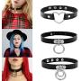 W WOOGGE Womens Black Choker Set Gothic Choker Necklace Punk Chunky Choker for Girls at Halloween Costume Party Jewelry Accessories (Pack of 5pcs)