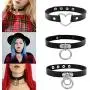 W WOOGGE Womens Black Choker Set Gothic Choker Necklace Punk Chunky Choker for Girls at Halloween Costume Party Jewelry Accessories (Pack of 5pcs)