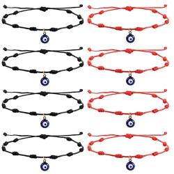 Besteel 8Pcs Evil Eye Bracelets Ojo Turco Kabbalah Protection Red String Handmade Amulet Nazar Adjustable Friendship Bracelets for Families BestFriend