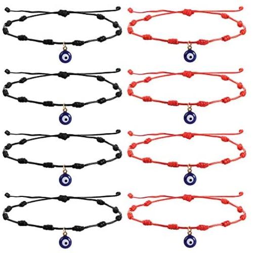 Besteel 8Pcs Evil Eye Bracelets Ojo Turco Kabbalah Protection Red String Handmade Amulet Nazar Adjustable Friendship Bracelets for Families BestFriend