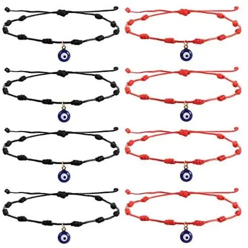 Besteel 8Pcs Evil Eye Bracelets Ojo Turco Kabbalah Protection Red String Handmade Amulet Nazar Adjustable Friendship Bracelets for Families BestFriend
