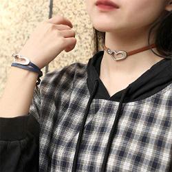 Nanafast Handmade Heart Bracelet PU Leather Choker Necklace Dual-use Jewelry for Women Girls