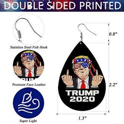 fzbali Donald Trump Patriotic Faux Leather Earrings Set for Women, 2020 President Election Re-elect Teardrop Dangle Earrings Keep America Great Sign USA Jewelry Accessory