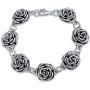 Black Antiqued Finish Roses Flowers Bracelet For Women For Girlfriend Hollow 925 Sterling Silver 7.5 Inch