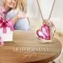CDE Love Heart Pendant Necklaces for Women Silver Tone Rose Gold Tone Crystals Birthstone Valentines Day Jewelry Gifts for Women Party/Anniversary Day/Birthday