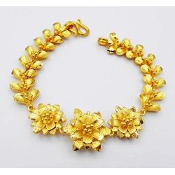 Flower Thai Gold Plated Bangle 22k 24k Thai Baht Yellow Gold Filled Bracelet Jewelry Women