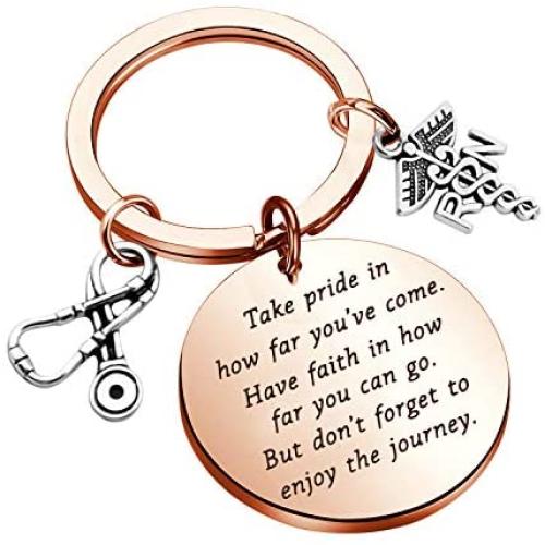 FUSTMW RN Nurse Keychain Gift RN Graduate Gifts Registered Nurse Gifts Medical Jewelry RN Charm Take Pride in How Far You Have Come Nurse Inspirational Gifts …